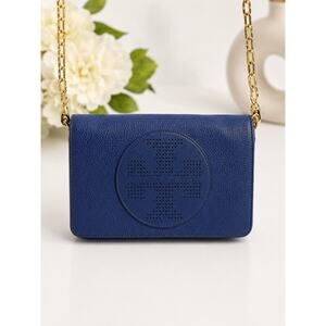 Tory Burch Kipp Crossbody Bag Blue Leather
